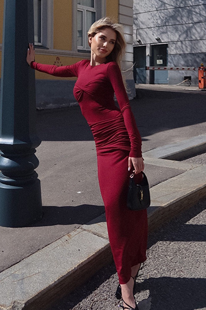 Refined Ruched Maxi Work Dress