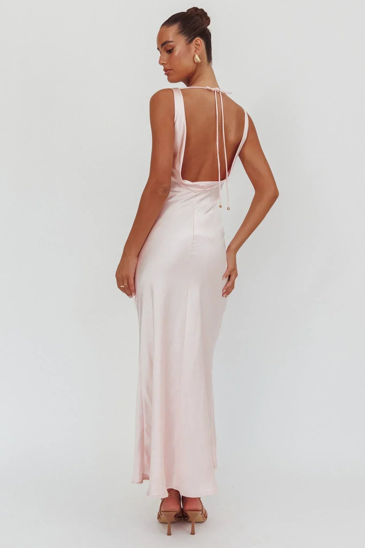 Satin Cowl Neck Sleeveless Open Back Bias Cut Maxi Dress 2