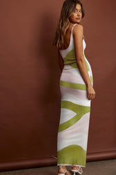 Abstract Print Knit Spaghetti Strap Bodycon Maxi Dress 29