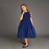 Kids Midnight Blue Strapless Ruffled Maxi Party Dress - View 8