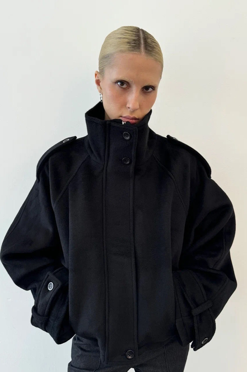 Elegant Wool Blend Stand Collar Coat