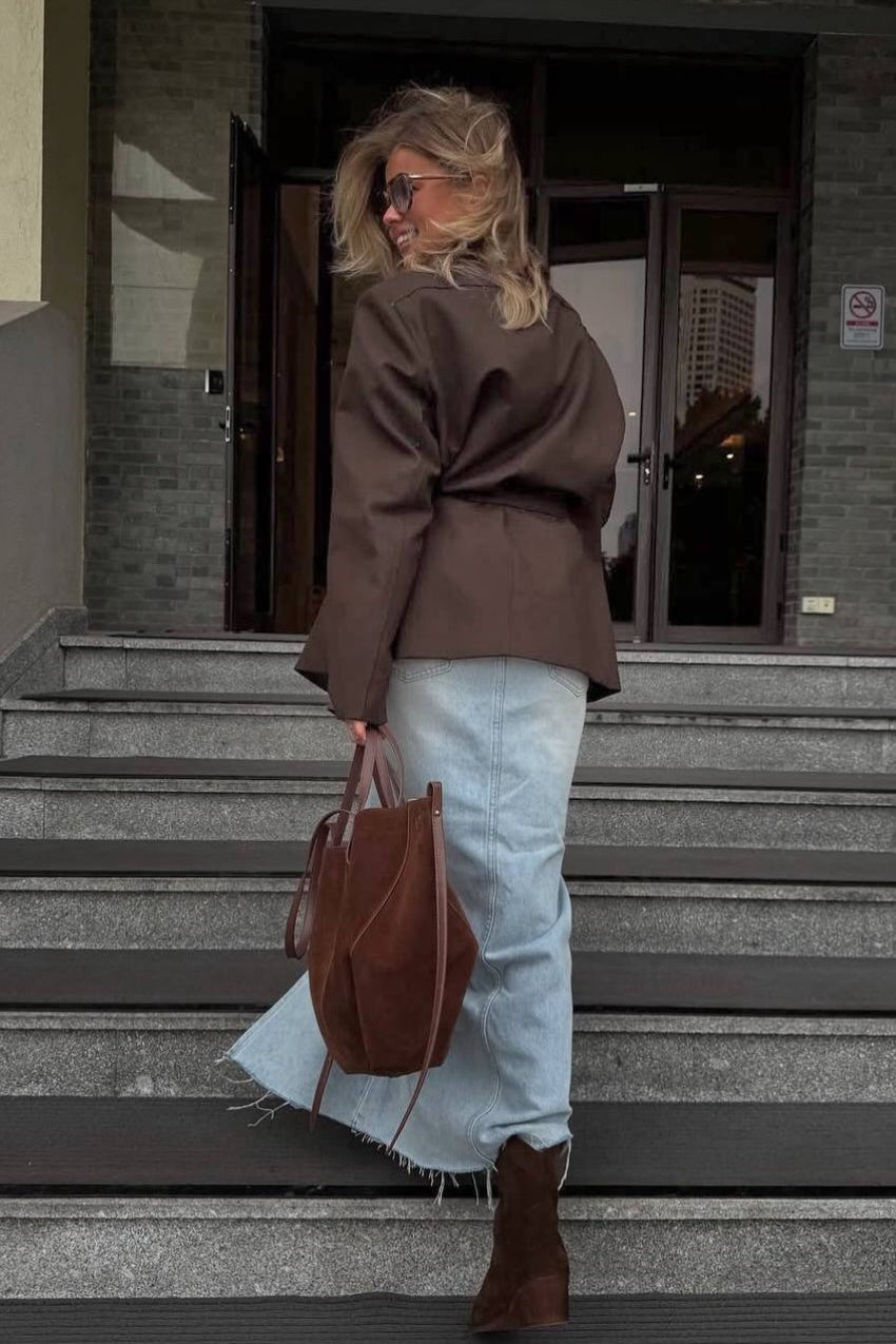 Long Sleeve Belted Waist Relaxed Blazer
