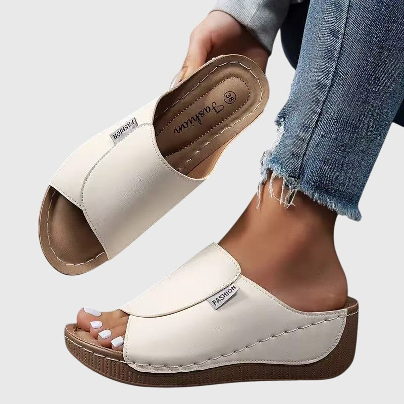 Open Toe Slip On Platform Wedge Sandals