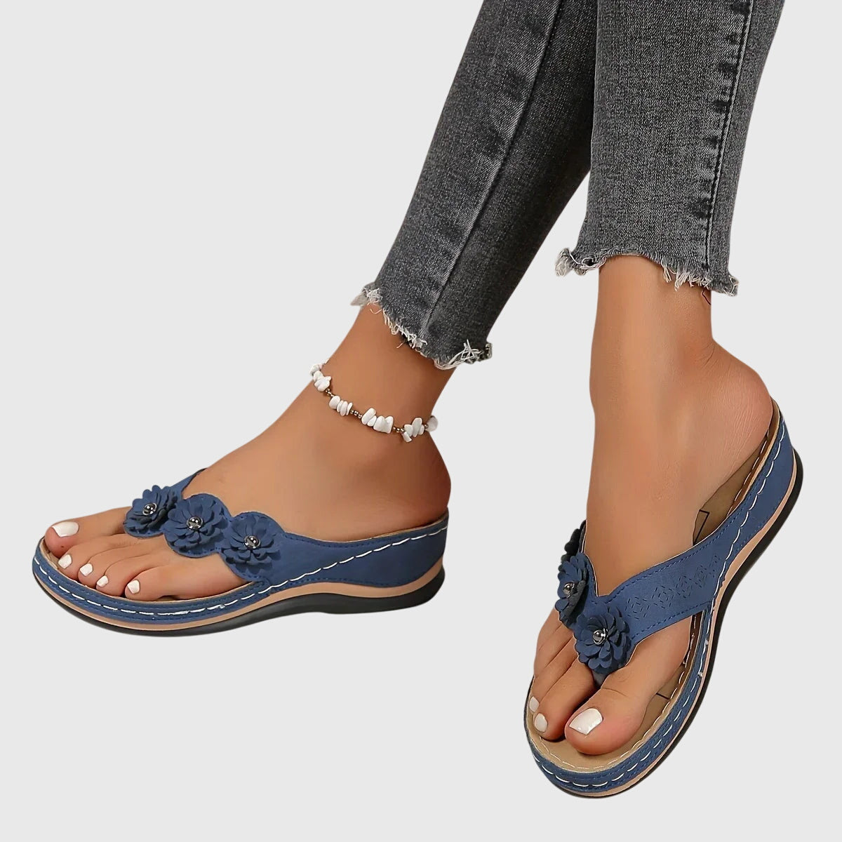 Floral Thong Wedge Flip Flop Sandals
