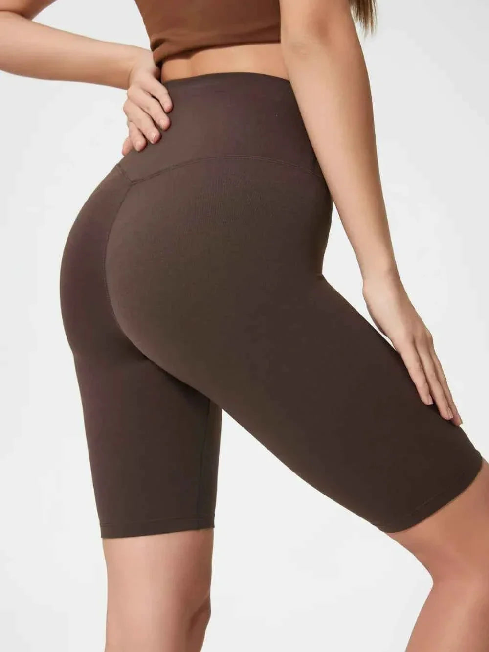 High Waist Wide Waistband Knee Length Active Biker Shorts 6