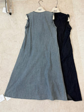 Faux Two Piece Denim Sleeveless Ruffle Trim A-Line Midi Dress 16