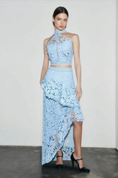 Halter Strapless Lace Asymmetric Hem Vacation Set