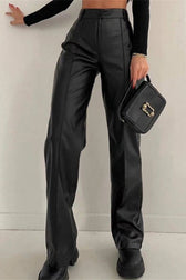 Slim Fit PU Edgy Straight Leg Casual Fashion Pants