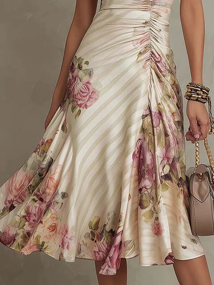 Vintage Floral Chiffon Midi Dress