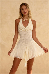 Lace Backless Printed Mini Dress