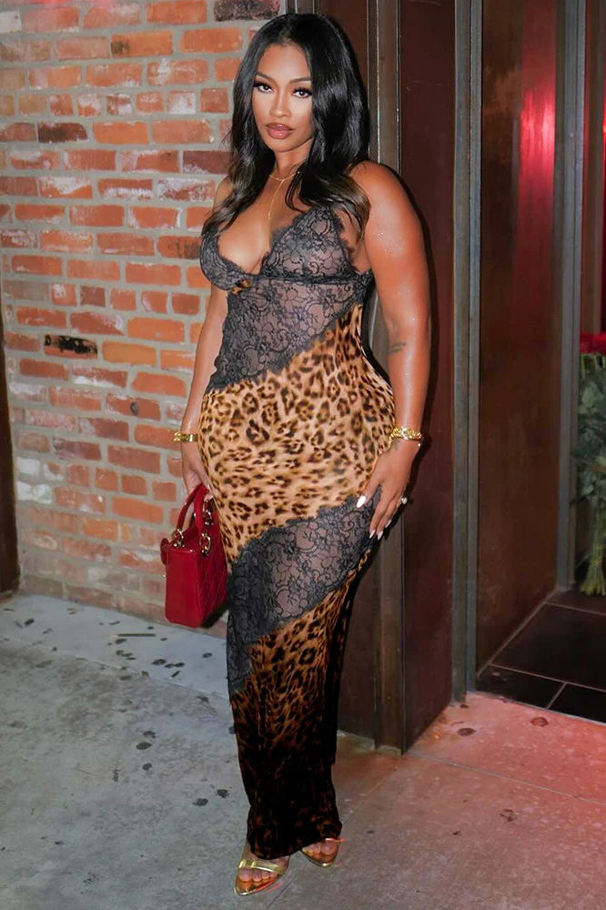 Weird Puss Mesh Patchwork Maxi Dress