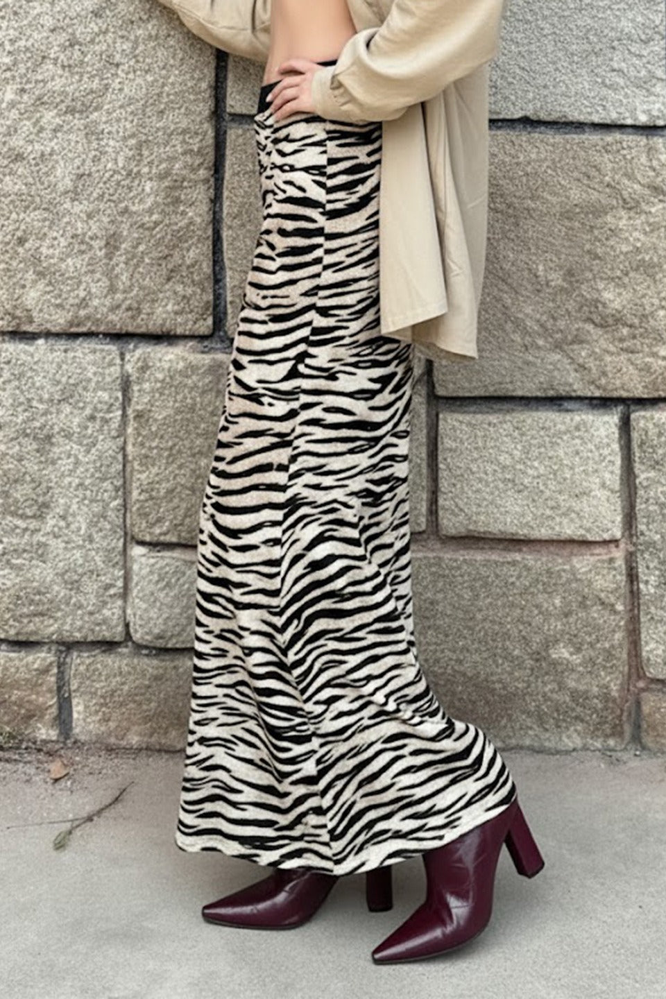 High Waist Zebra Print Office Midi Skirt