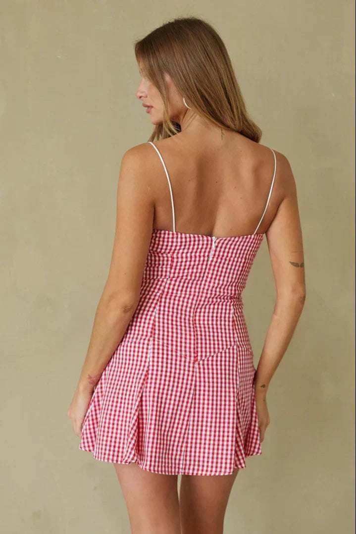 Gingham Lace Trim Tie Front Cami Fit and Flare Mini Dress 4