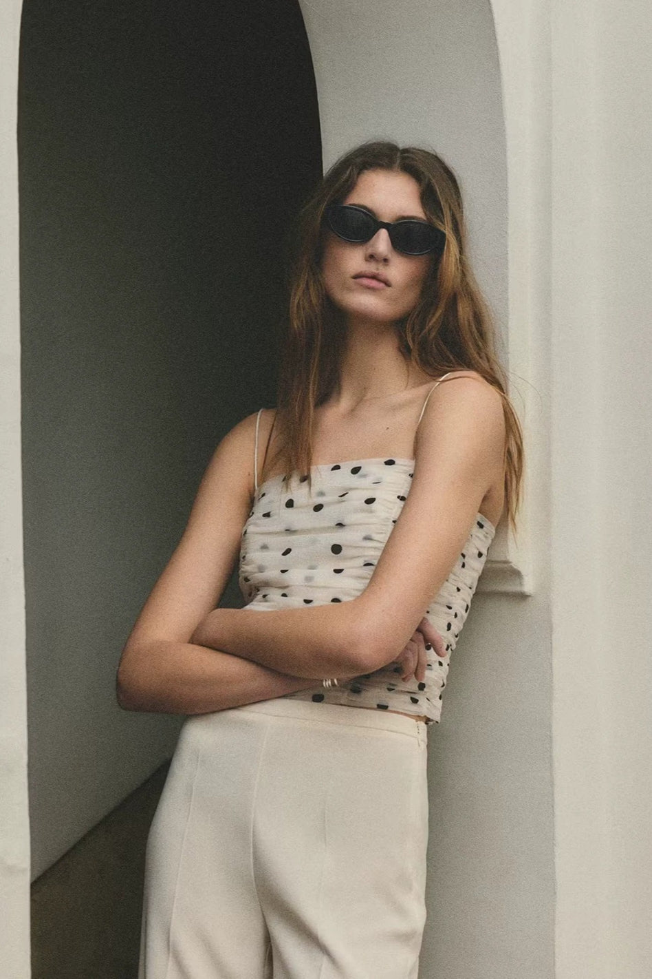 Dotted Chiffon Fitted Cami Top