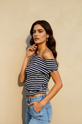 Asymmetrical Neck Stripe Tees