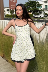 Floral Print Waist Cinch A Line Slip Dress