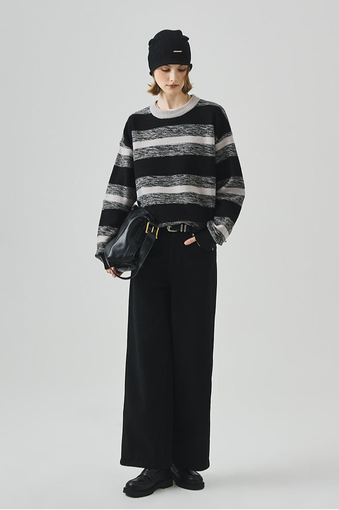Loose Fit Round Neck Striped Sweater