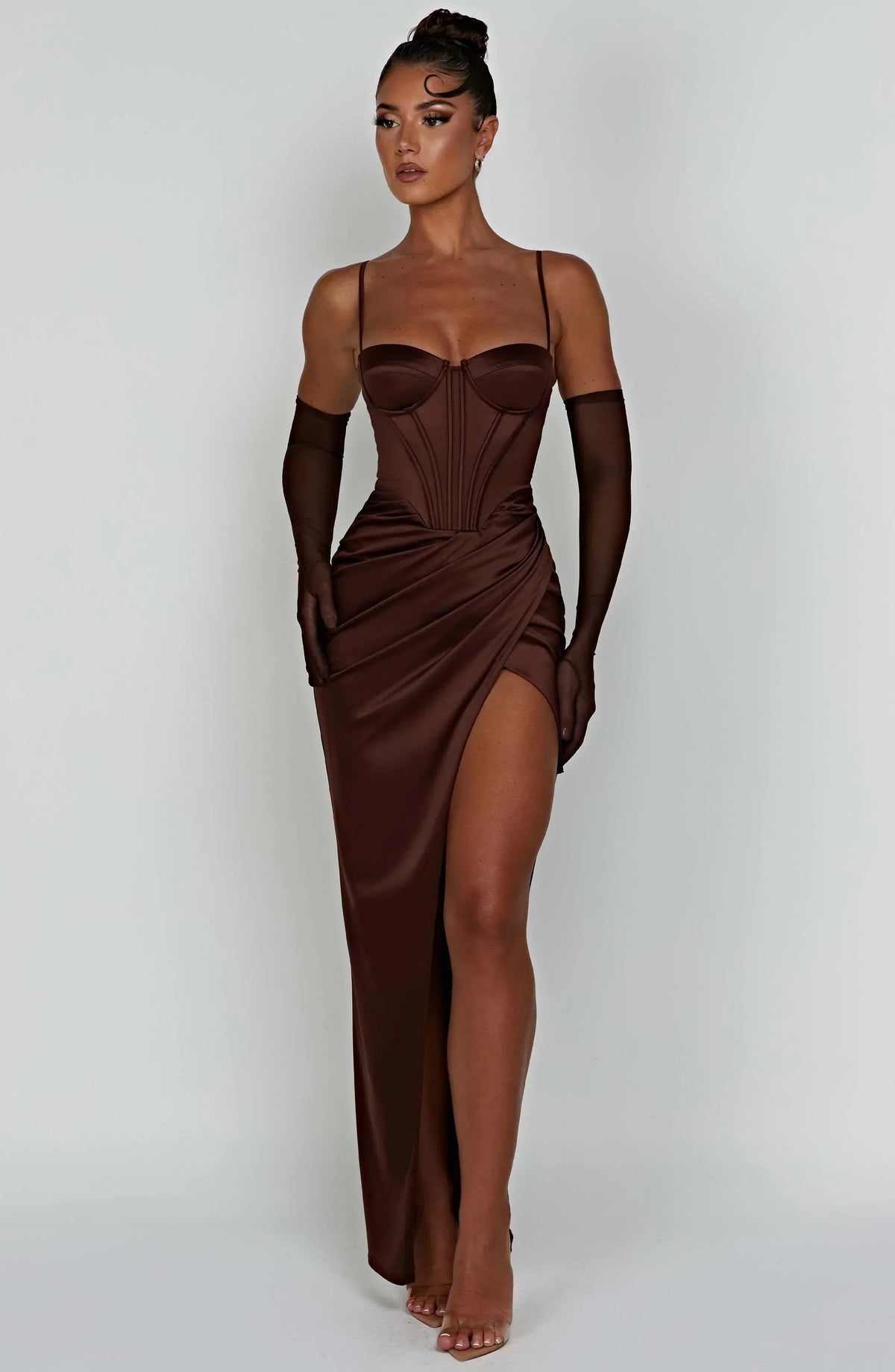 Satin Corset Bustier Cami Strap Wrap High Split Maxi Dress 21