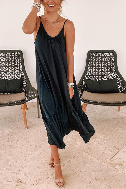 Spaghetti Strap V-Neck Tiered Ruffle Hem Maxi Dress