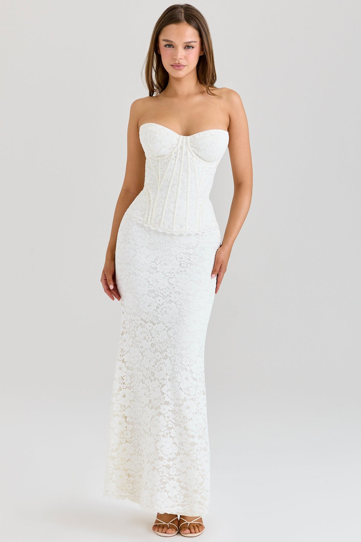 Lace Strapless Sweetheart Corset Bodice Mermaid Maxi Dress