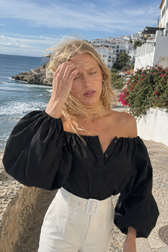 Elegant Puff Sleeve Cold Shoulder Blouse