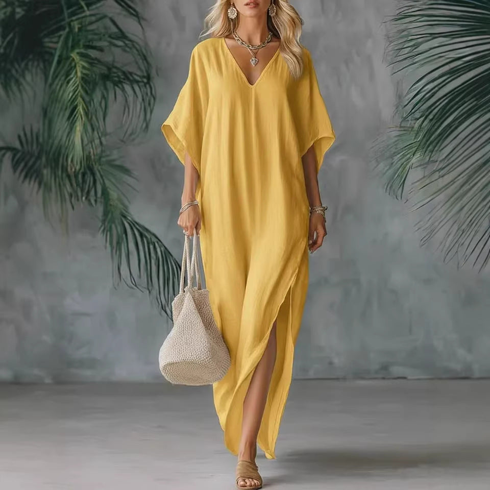 V-Neck Batwing Sleeve High Split Kaftan Maxi Dress Summer 5