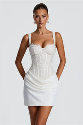 Lace Cami Drape Waist Tie Bodycon Mini Lace Dress