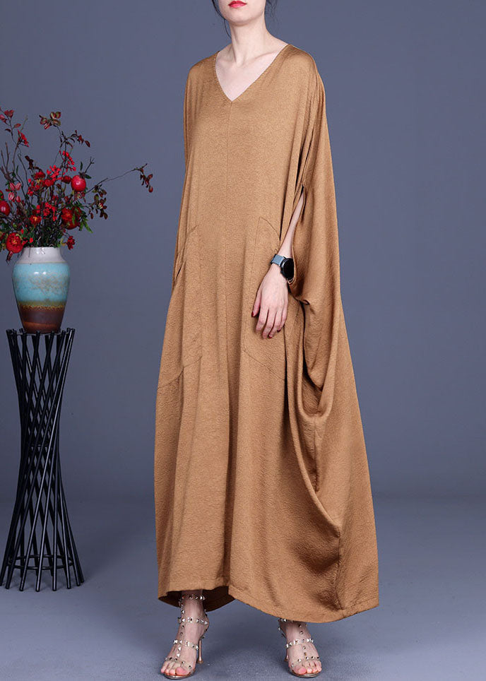 V-Neck Batwing Sleeve Draped Pocket Kaftan Maxi Dress