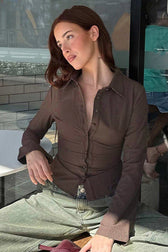Slim Fit Button Front Long Sleeve Top