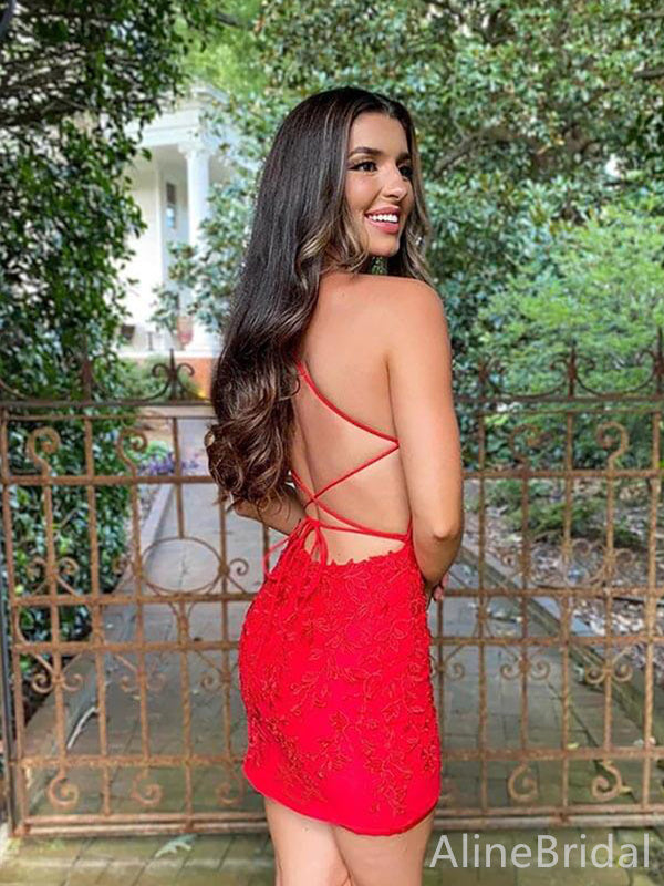Lace Appliqué Halter Sweetheart Bodycon Mini Homecoming Dress 2
