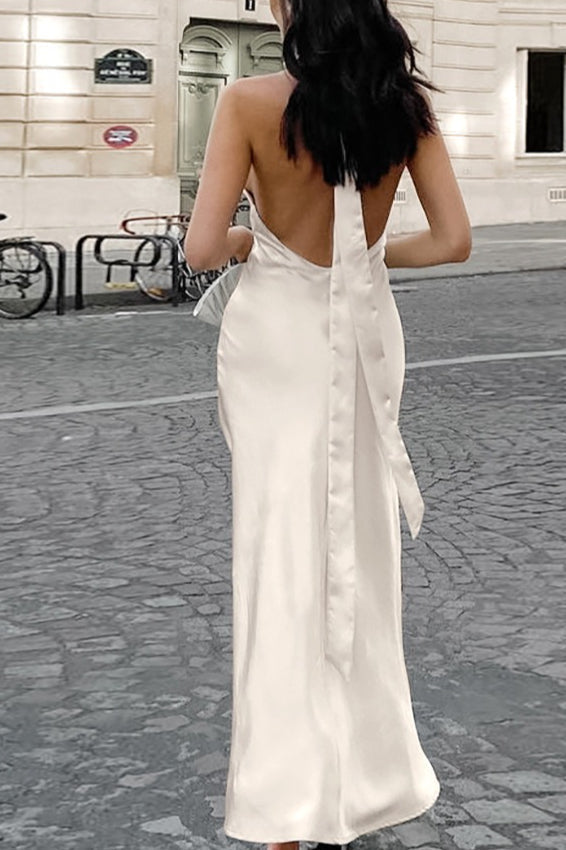 Satin Halter Mermaid Reception Dress - View 5