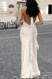 Satin Halter Mermaid Reception Dress - View 5