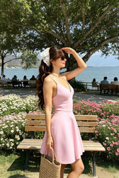 Summer Dress Sling Solid Color a Line Party Club Dress Sleeveless High Waist Fashion Mini Dress Female Plus Size