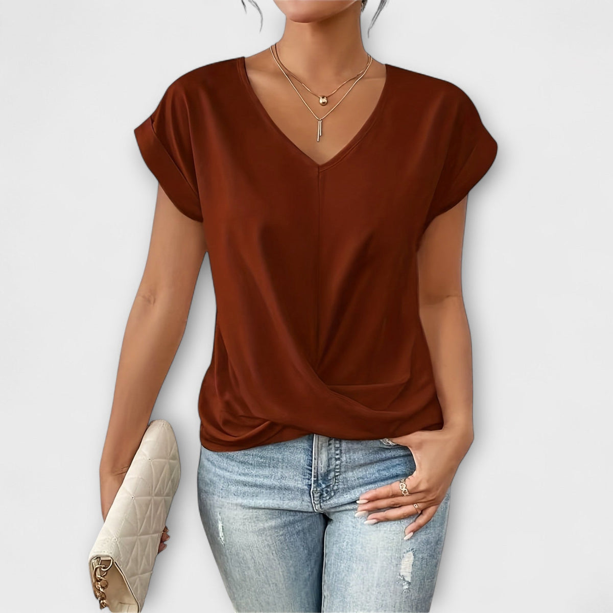V-Neck Cap Sleeve Twist Front Top