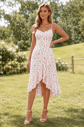 Tie Slit Printed Strap Floral Dress