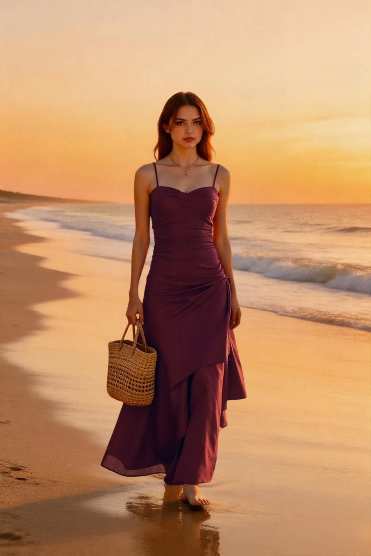 Satin Spaghetti Strap Ruched Tiered Ruffle Mermaid Maxi Dress 4