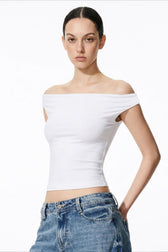 Stretch Soft One-Shoulder Fitted Crop Top