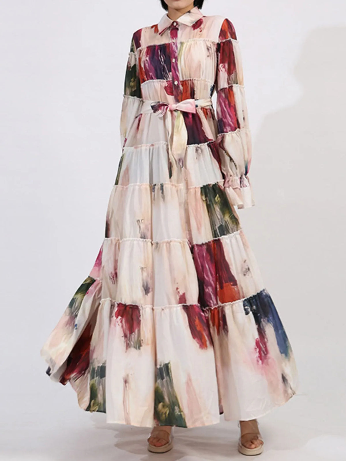 Tiered Tie Waist Maxi Dress