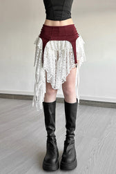 Sheer Lace Overlay Asymmetric Maxi Skirt