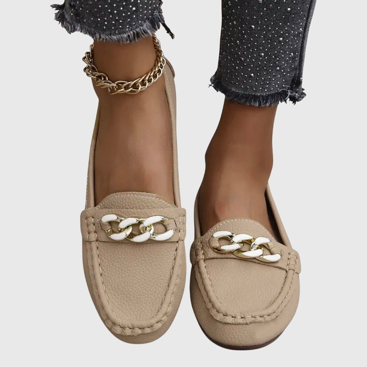Chain Embellished Slip On Flat Loafers