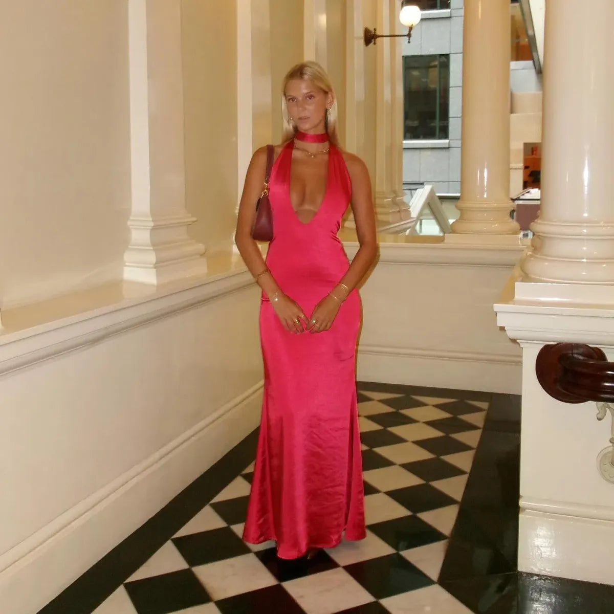 Halter Backless Sheath Satin Prom Dress Long Party Evening Gown cc2345