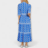 Chain Print Collared Long Sleeve Tiered Midi Dress 8