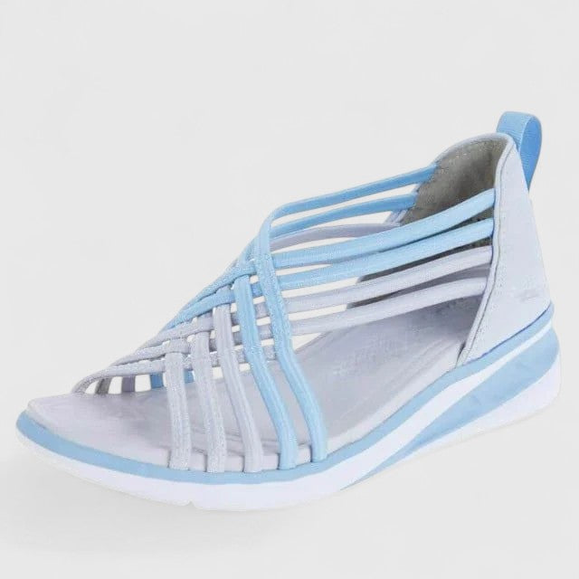 Open Toe Strappy Woven Zip Back Wedge Sandals