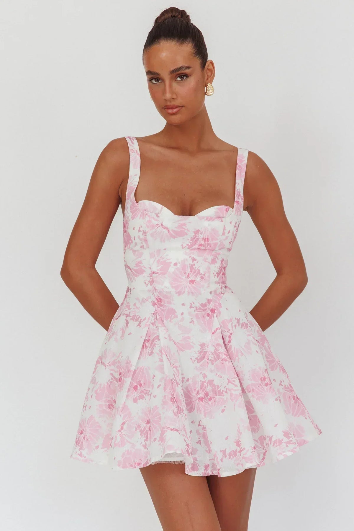 Floral Print Sweetheart Neck Sleeveless Fit and Flare Mini Dress 5