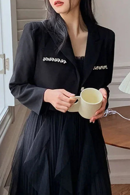 Crystal Decor Notched Cropped Blazer