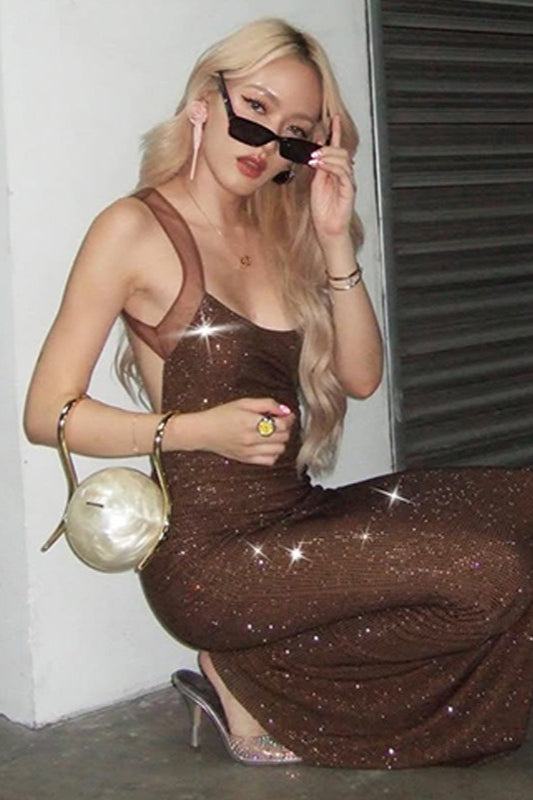 Sheer Panel LowBack Party Dress