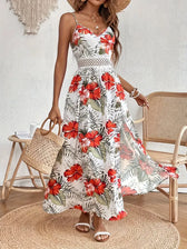 Tropical Print Spaghetti Strap Lace Waist Maxi Dress 3