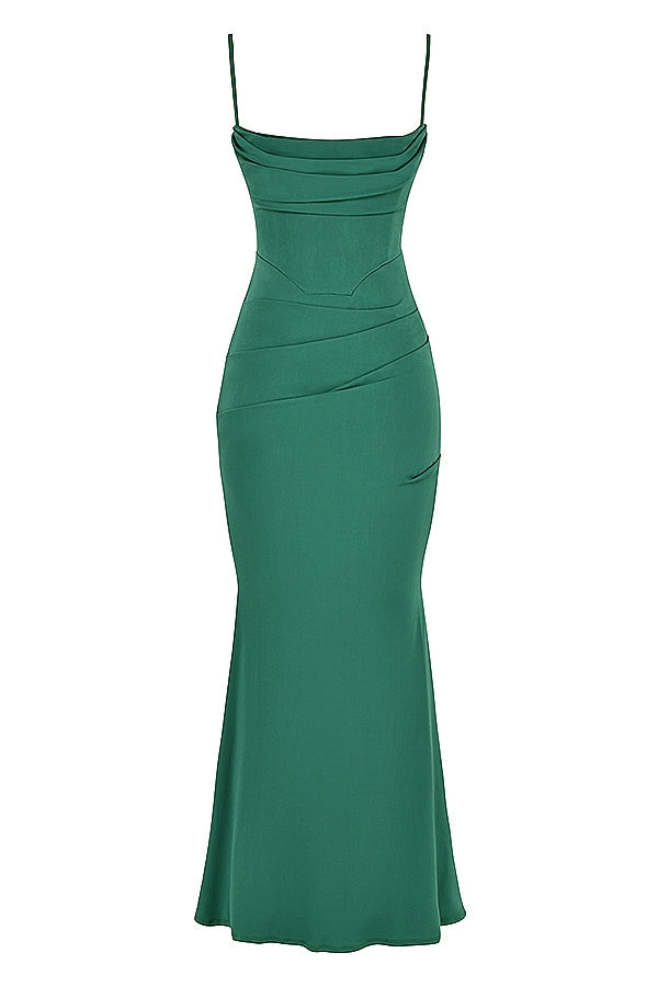 Cowl Neck Corset Seam Ruched Mermaid Maxi Dress 11
