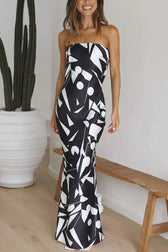 Cassy Satin Geometric Print Off Shoulder Maxi Dress - View 3