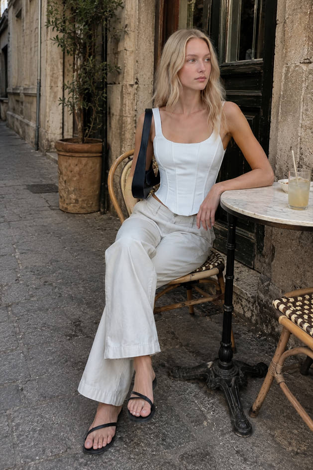 Square Neck Wide Strap Pointed Hem Corset Crop Top 3